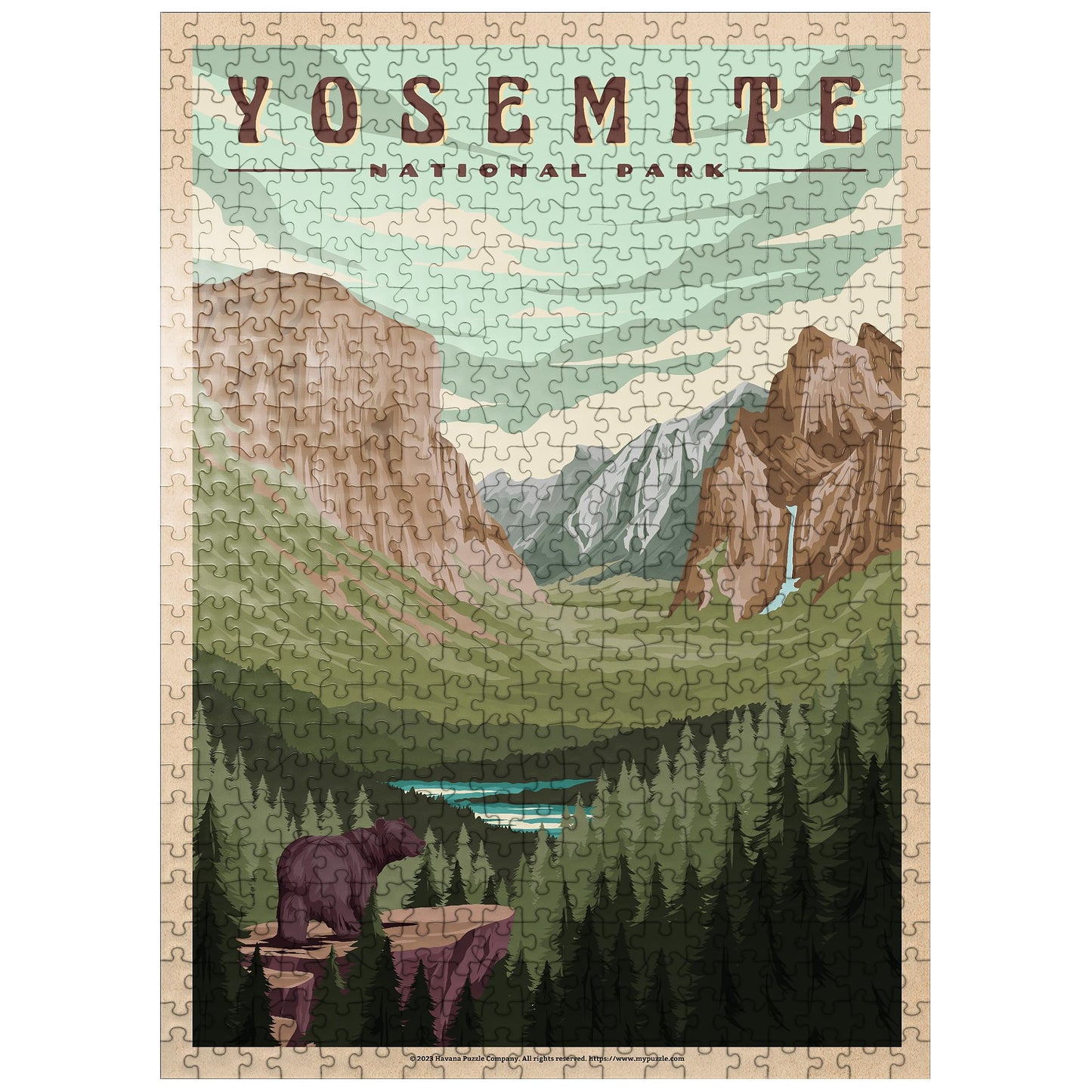Mypuzzle Yosemite National Park - Yosemite Valley, Vintage Travel Poster - Premium 500 Piece Jigsaw Puzzle For Adults