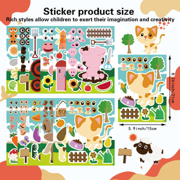 24 Sheets Make-A-Face Sticker, Farm Animal Stickers Sheets Make Your Own Stickers For Kids Farm Themed Birthday Party Favors Sup
