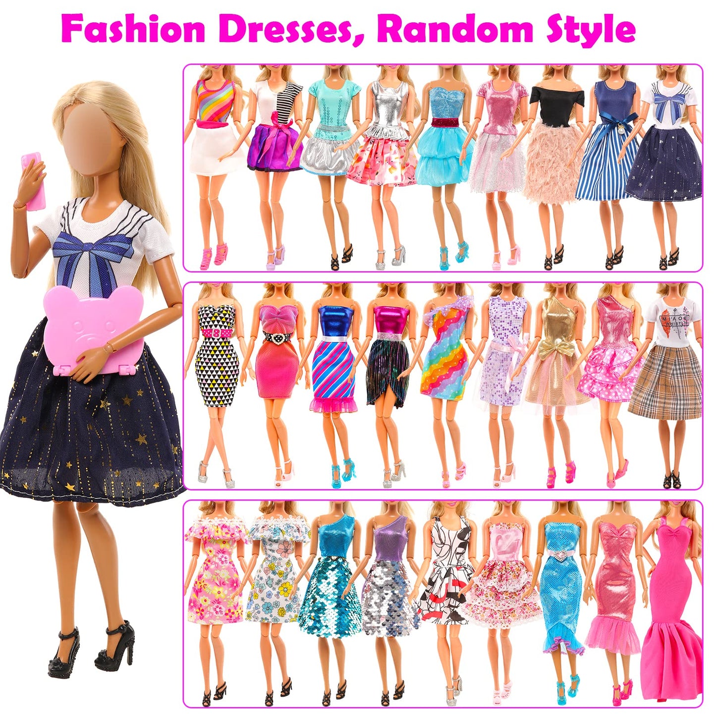 Barwa 57 Pcs Doll Clothes And Accessories Wedding Dresses Gown Fashion Dresses Mini Dresses Outfits Tops Pants Swimsuits Bikini