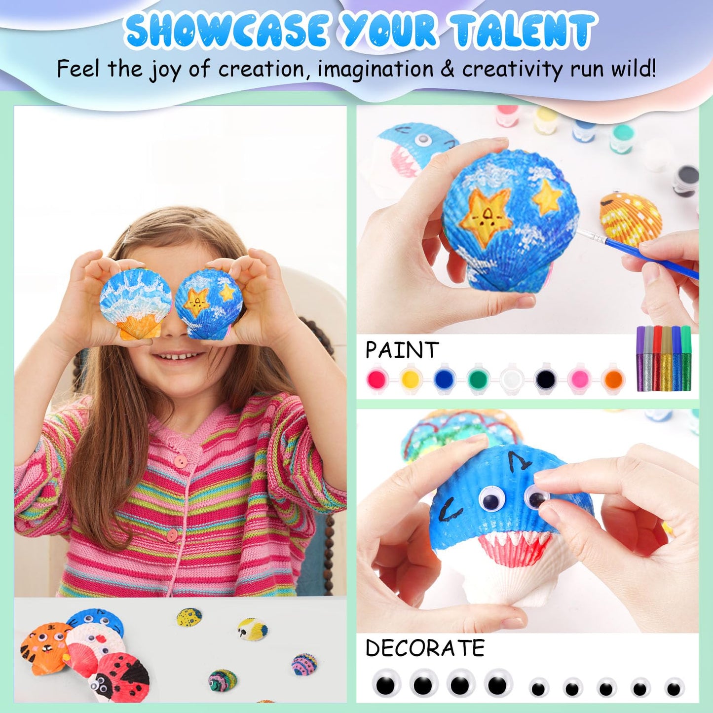 Kids Sea Shell Painting Kit, Arts & Crafts Gifts for Boys Girls, DIY Creative Activity Art Toys with Refrigerator Magnets, Kids