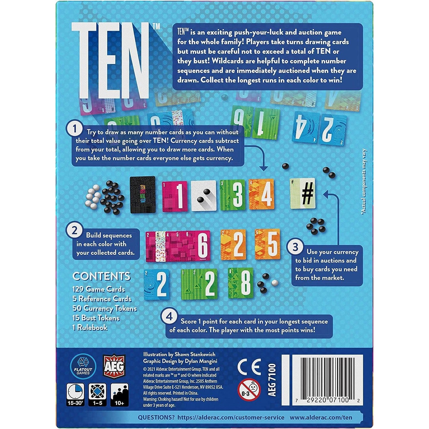 Alderac Entertainment Group (Aeg) Ten, Fast And Fun Card Game, Push Your Luck, Family, Casual, Ages 10+, 1-5 Players, 15-30 Min,