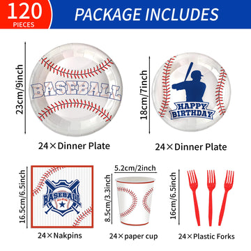 120Pcs Baseball Party Supplies Birthday Plates Napkins Cups Red Forks Sports Birthday Party Decorations Paper Dessert Tableware