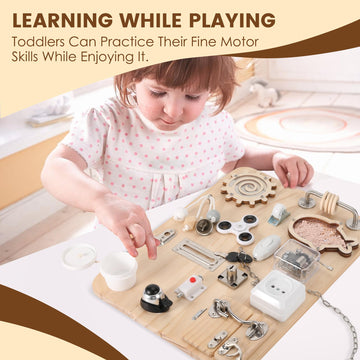 Pithfor Wooden Montessori Busy Board For 1 2 3 4 Year Old, Montessori Sensory Activity Board Toys For Kids Toddler Baby Boys Gir