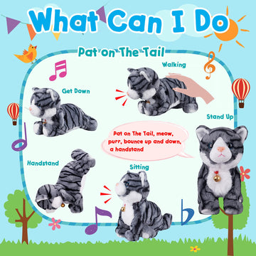 Pattern Gray Robotic Cat Toy For Kid That Move And Meow Purrs Touch Control Kitten Toys Animated Realistic Kitty Toys Kitten Robot Toy For Halloween Birthday H:12'