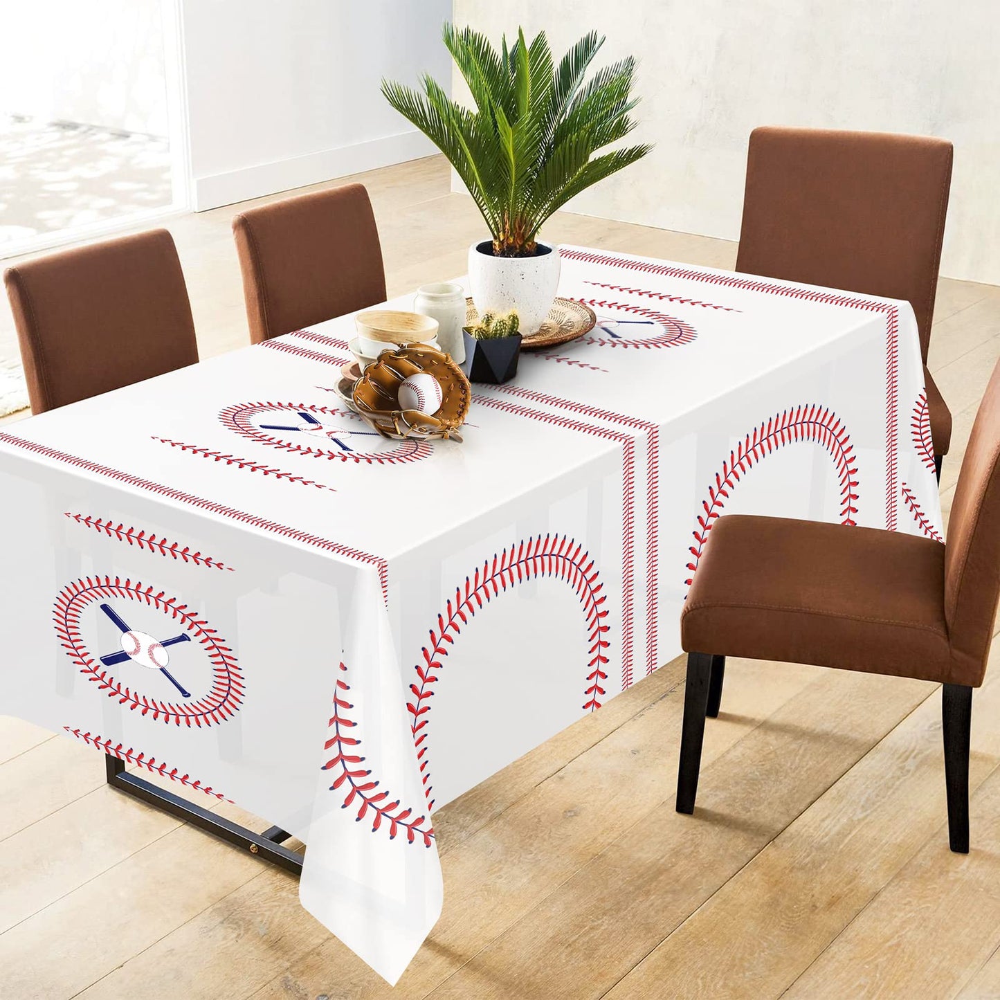 durony 3 Packs Baseball Tablecloth 108 x 54 Inch Plastic Baseball Table Cover Party Tableware for Baseball Theme Birthday Party