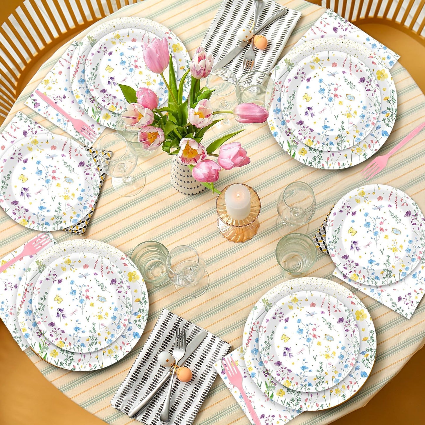 Obusatt 100 Pcs Wildflower Paper Plates And Napkins Party Supplies Wildflower Party Decorations Floral Wildflower Disposable Pla