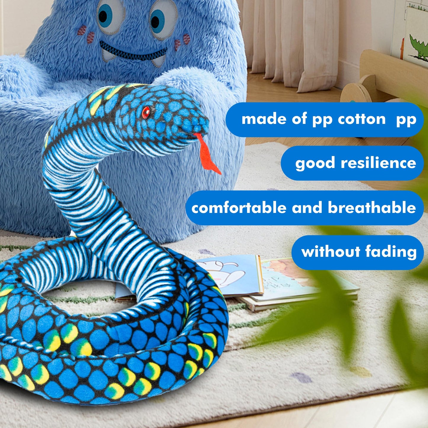 Kesehatan Plush Giant Snake, Realistic Stuffed Animal, Red Eyes Toy Gifts For Boys And Girls 110 Inches