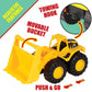 MOBIUS Toys Flatbed Truck with Excavator Tractor Toy - 1:12 Scale, Push and Go Construction Vehicle Playset, Lights & Sounds for
