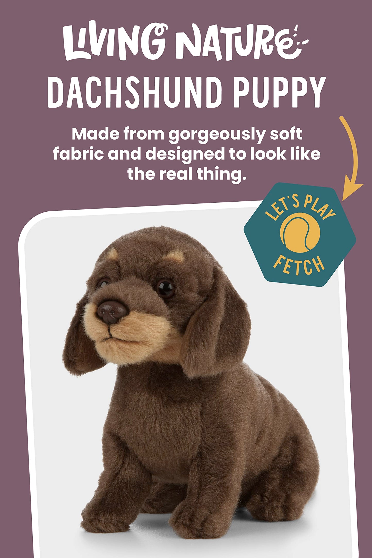 Living Nature Dachshund Puppy, Realistic Soft Cuddly Dog Toy, Naturli Eco-Friendly Plush, 7 Inches
