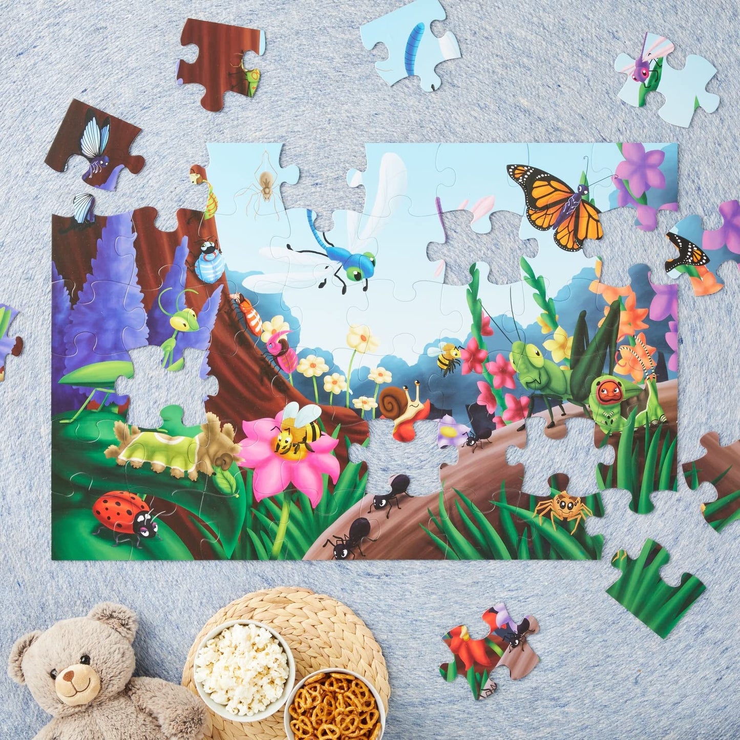 Blue Panda 48 Piece Giant Bugs And Insects Jigsaw Puzzle For Kids Ages 3-5 And 4-8, Jumbo Floor Puzzle For Toddler Preschool Learning (2 X 3 Feet)