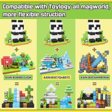 Toylogy Magnetic Blocks - Panda Edition, Plastic Building Tiles for Ages 3-8, Green STEM Learning Toys