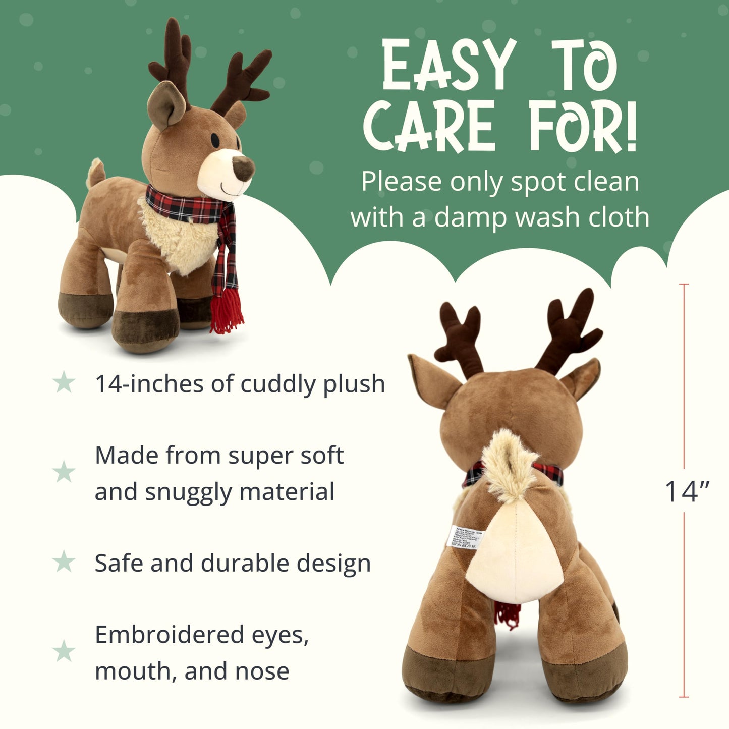 Plushible Plush Reindeer Stuffed Animal - Holiday Deer Characters With Antlers Toy For Girl, Boy, Baby, And Toddler - Christmas