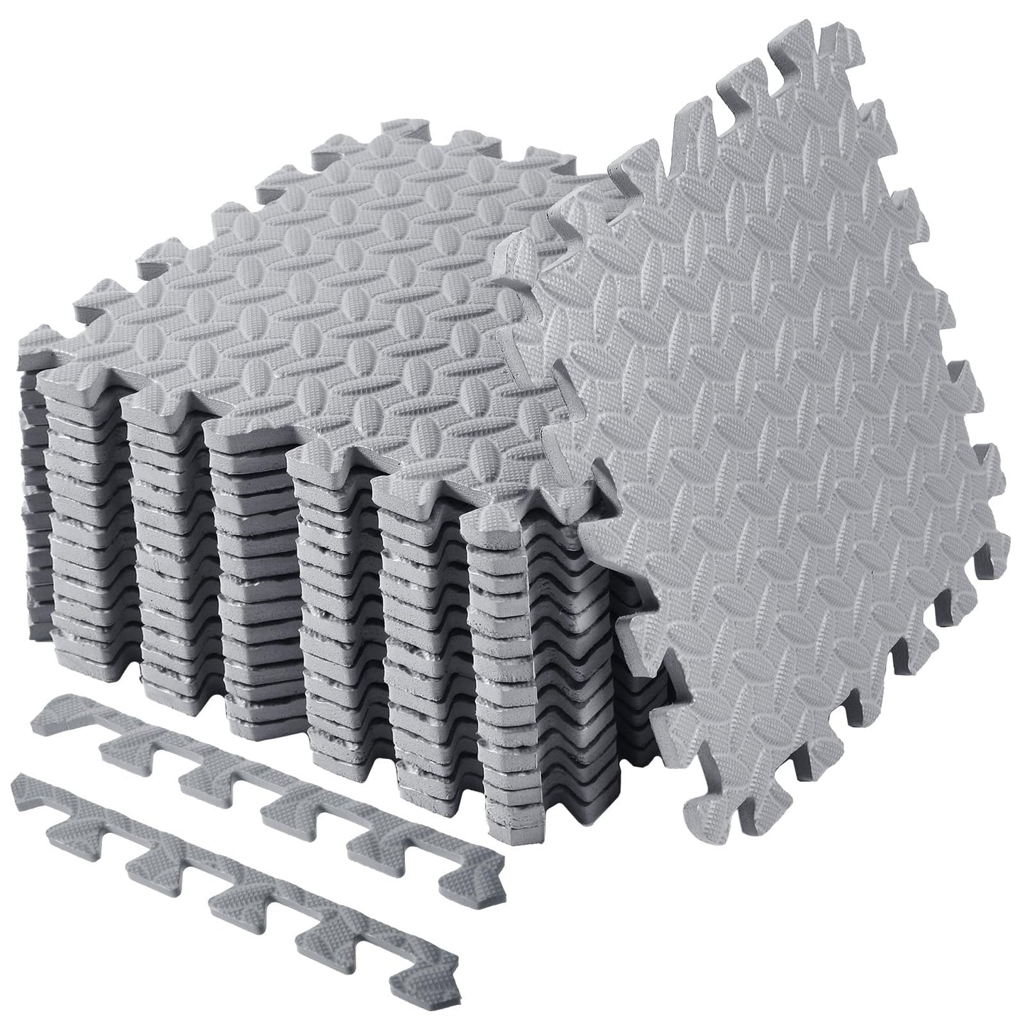 Shihanee Foam Floor Baby Tiles Foam Floor Mats Play Mats Bulk With Borders Interlocking For Kids Baby Playroom Nursery Gym (Gray