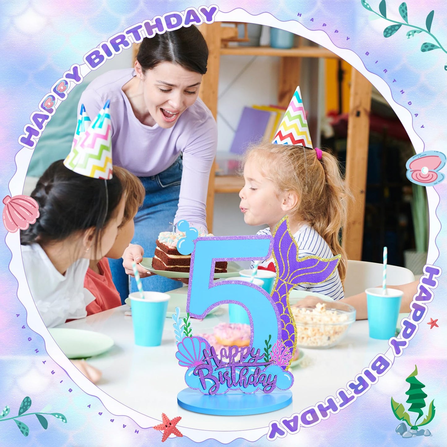 Mermaid Birthday Number Sign Centerpiece for Girls Wooden Mermaid Party Number Table Sign Decoration Supplies for Birthday Anniv