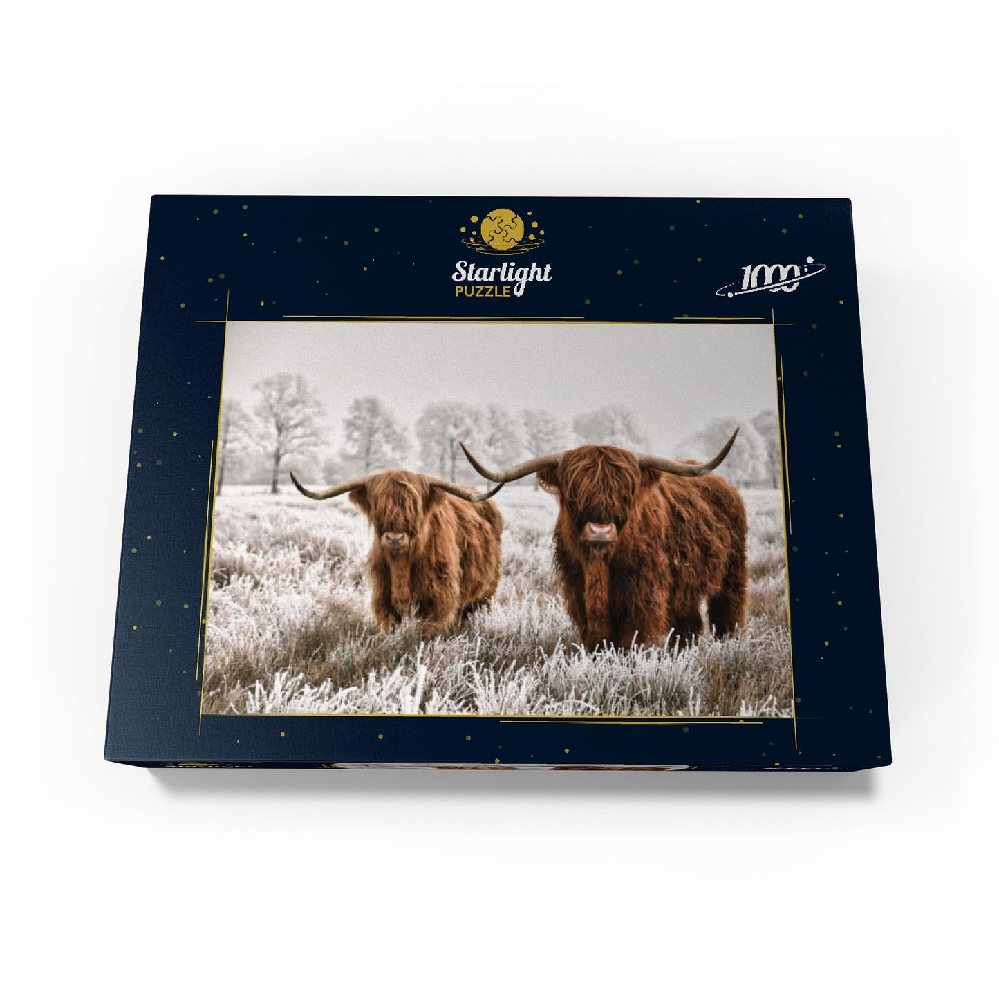 MyPuzzle Hairy Scottish Highland Cattle in A Winter Landscape - enhanced 1000 Piece Jigsaw Puzzle for mature-themeds