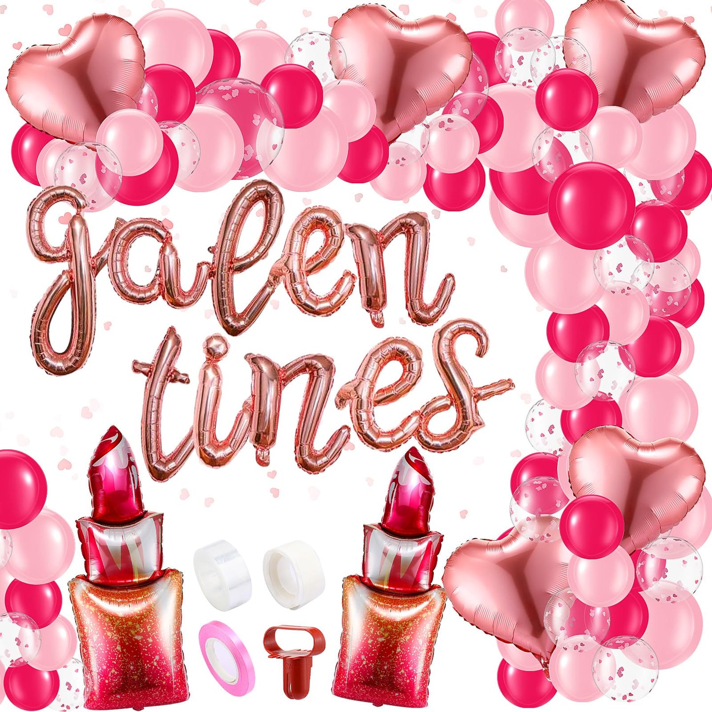 MiniInflat 108 Pcs Galentines Day Decorations Balloons Set Galentines Balloons Banner Foil Heart Balloons Lipstick Balloons Late