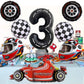 Stcomart 8 Pcs Race Car Party Decorations, Black Number 3 Balloon Checkered Balloons Tire Balloons For Boys 3Rd Birthday
