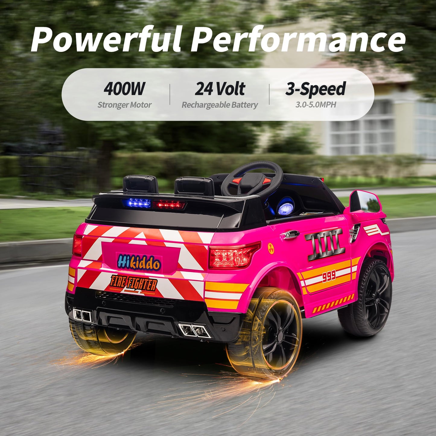 Hikiddo 24V Electric Police Ride-On Car For Kids, Ride-On Toy Kids Car W/Parental Remote Control, 2X200W Motors - Pink