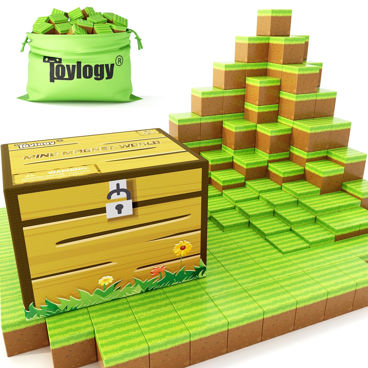 Magnetic Blocks-Build Mine Magnet World Grass Edition, Magnetic Toys For Boys & Girls Age 3-4 4-5 6-8, Stem Montessori Sensory Toys For Toddlers Gifts For 3+ Years Old Girls Boys