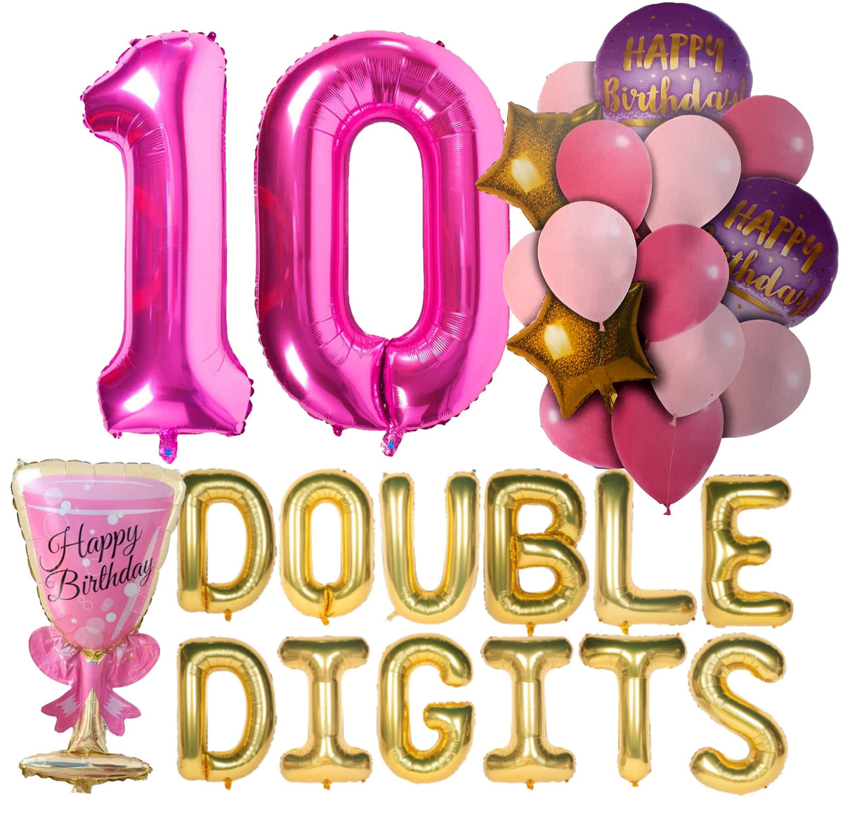 Atpata Funky 10Th Birthday Foil Balloons Decoration Party Supplies For Celebrating The Double Digit Milestone (Pink Gold)