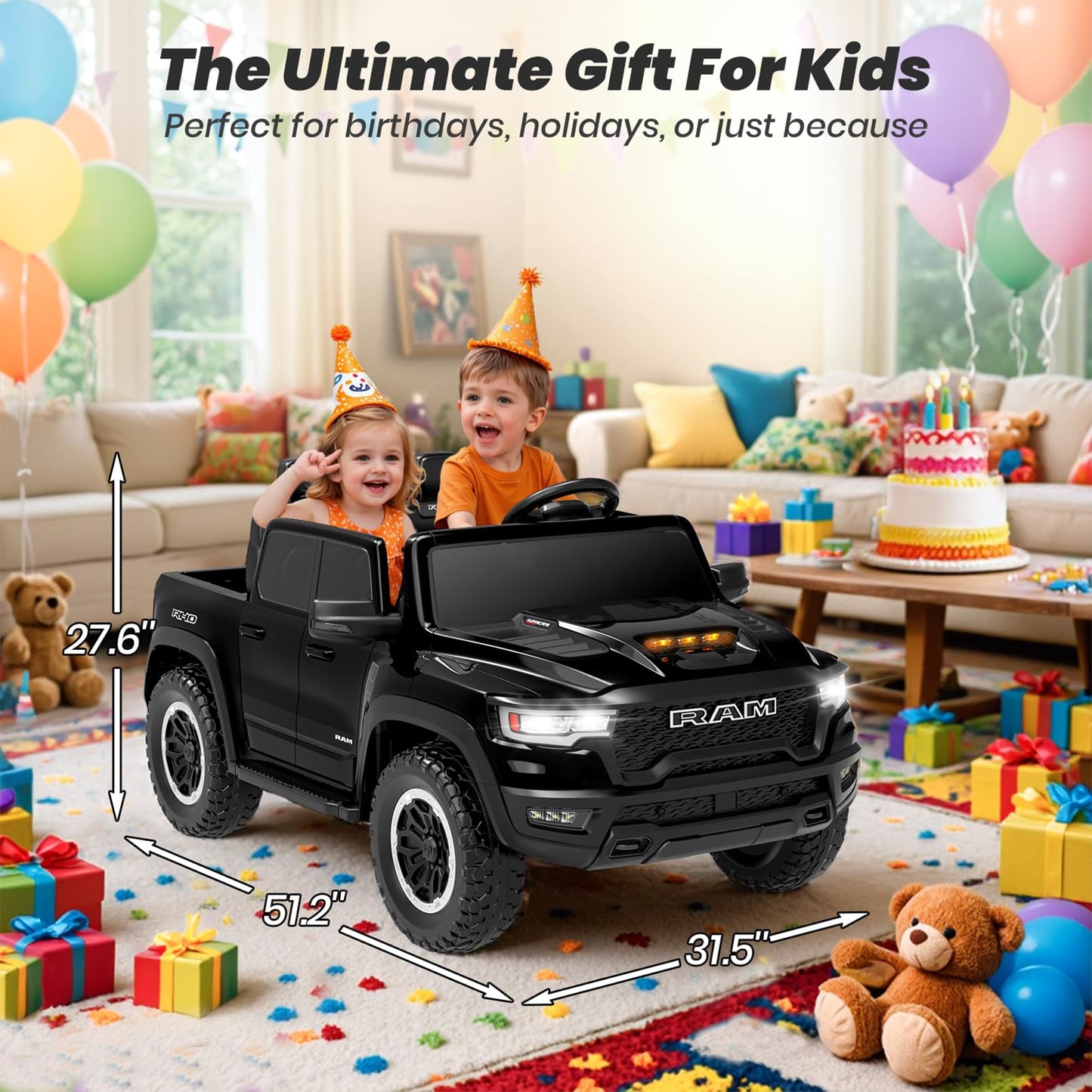 Segmart Electric Car for Kids, Licensed Ram 1500 RHO, 24V Ride on Toys for Big Kids, Battery Powered with Parent Remote Control,