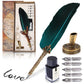 Lagarto Feather Quill Pen and Ink Set - 8 Piece Luxury Writing Supplies, Blue Feather, Vintage Pen Holder