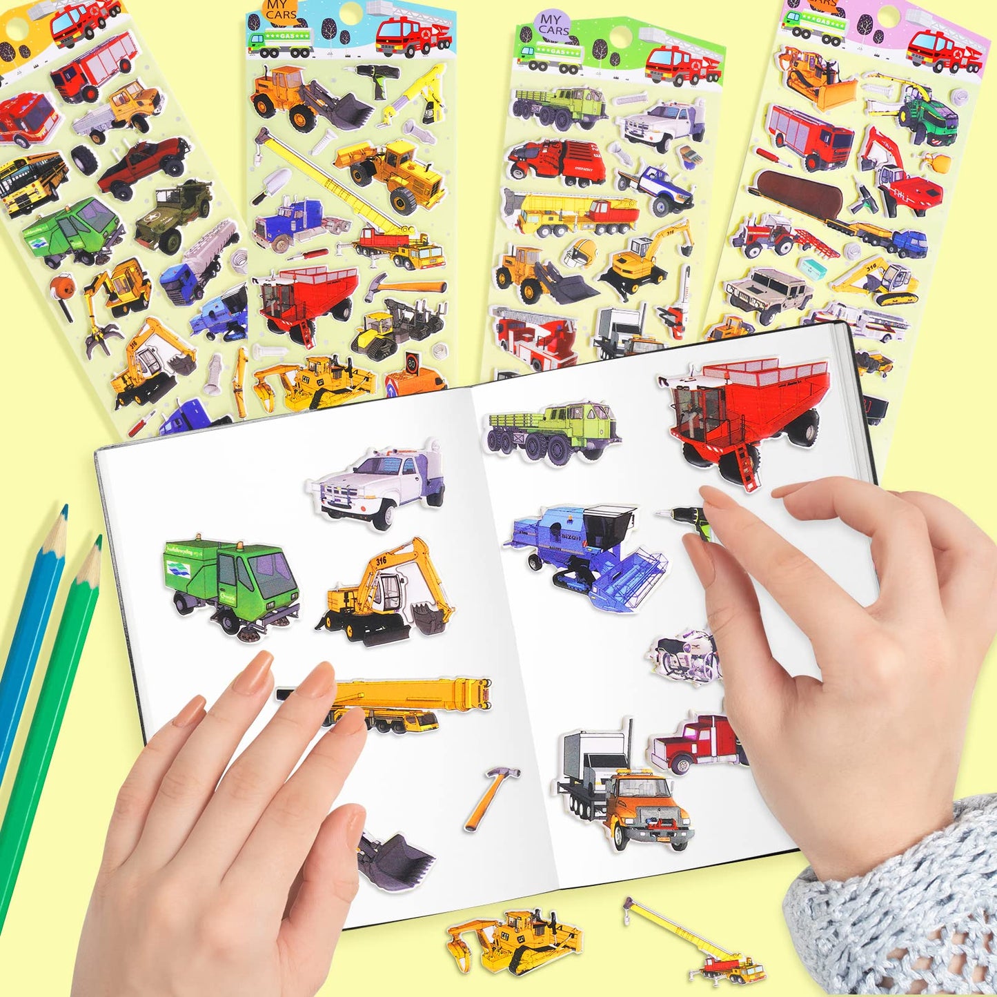 3D Puffy Vehicle Stickers For Kids Toddlers, 4 Packs Cute Truck Stickers For Boys, Reusable Squishy Stickers Window Clings With