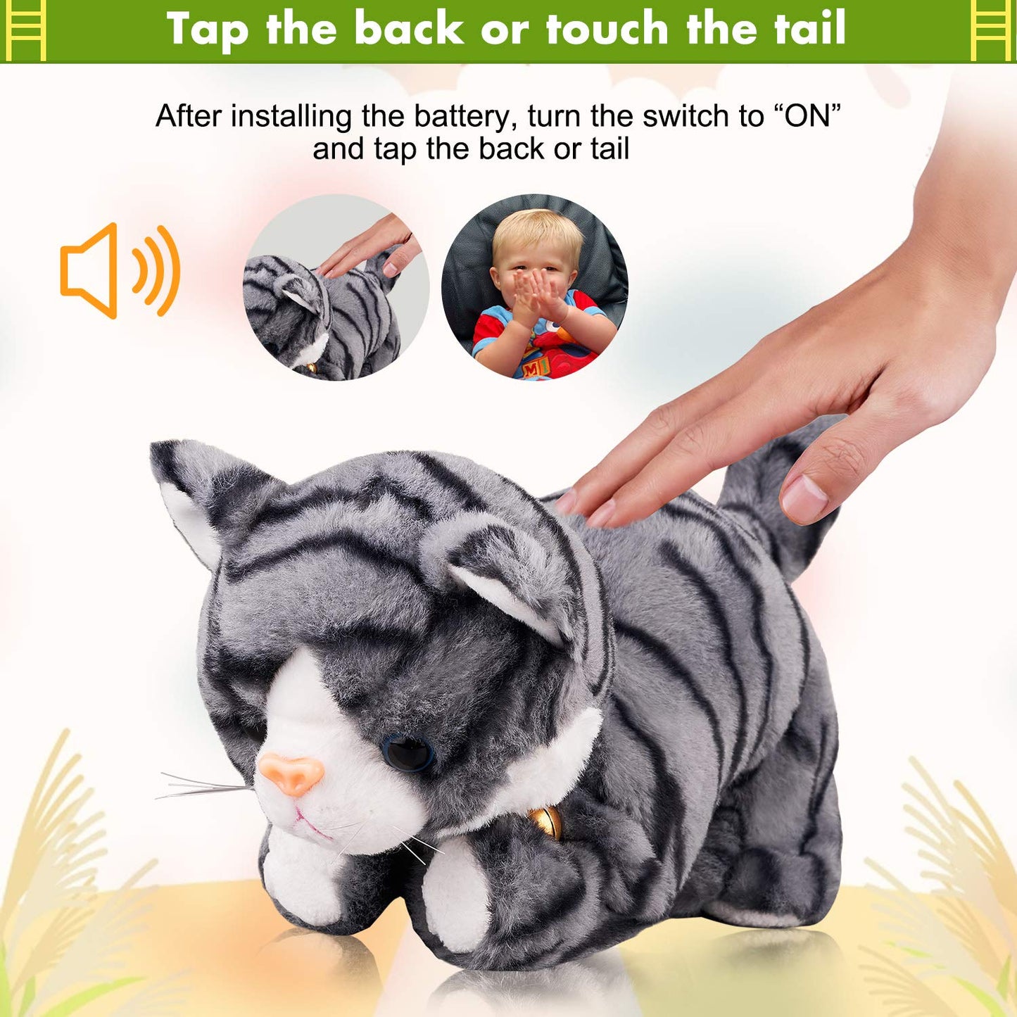 Pattern Gray Robot Cat Plush Cat Stuffed Animal Interactive Cat, Meow Kitten Touch Control, Electronic Cat Pet, Robotic Cat Cat Kitty Toy, Animated Toy Cats For Girls Baby Kids L:12'