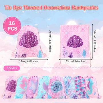 Clabby 16 Pcs Mermaid Party Favor Bags Mermaid Drawstring Bag Candy Gifts Sacks Backpack Bulk Birthday Fish Goodie Bags Under th