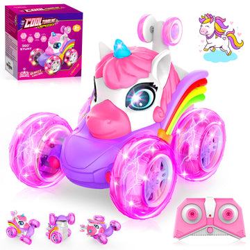 ZIZZ RC Cars for Girl Age 4-8 - Pink Remote Control Car for Girls, RC Stunt Car 360 Rotating Crawler with Headlights Cars Toys f