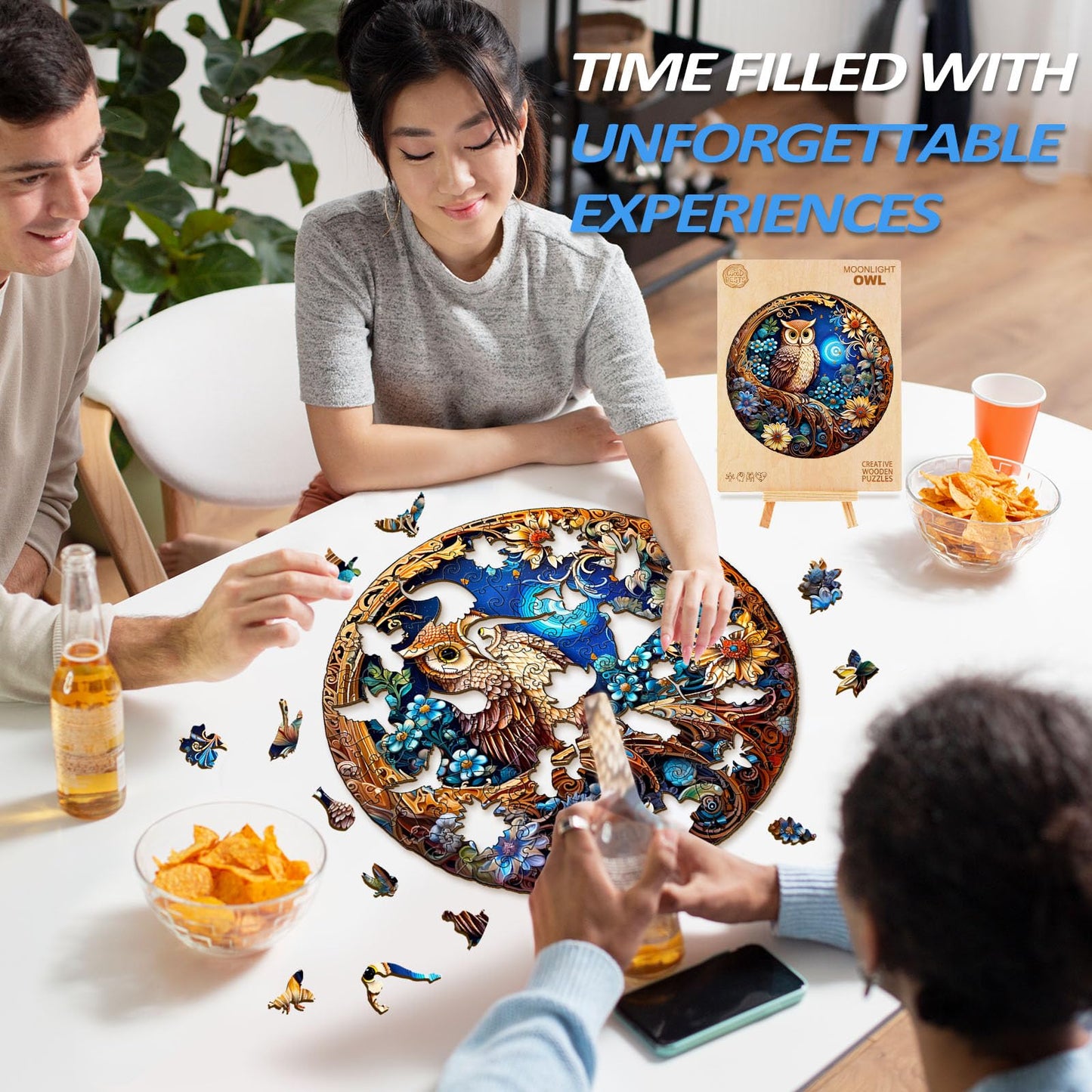 masseruon Wooden Puzzles for mature-themeds-Moonlight Owl  Unique Shaped Jigsaw Puzzles for mature-themed(M  190pieces  11.4x11.4in)  Beautiful Animal Shaped Wood Puzzles  Christmas Family Game Birthday Gift