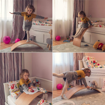 Nutty Toys Montessori Wooden Wobble Board For Kids & Adults - 35'' 100% Natural Wood Balance Board Toddler Balancing Toy Unique
