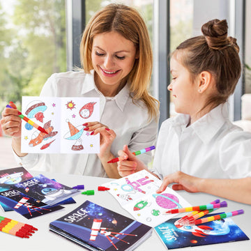 24 Pcs Outer Space Themed Mini Coloring Books Party Favors Alien Small Drawing Book Bulk For Kids Solar System Astronaut Party G