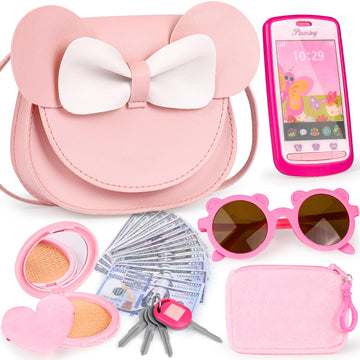 Oisacirg Play Purse For Little Girls, 23Pcs Toddler Purse With Pretend Makeup For Kids, Princess Toys Includes Crossbody Bag, Ph