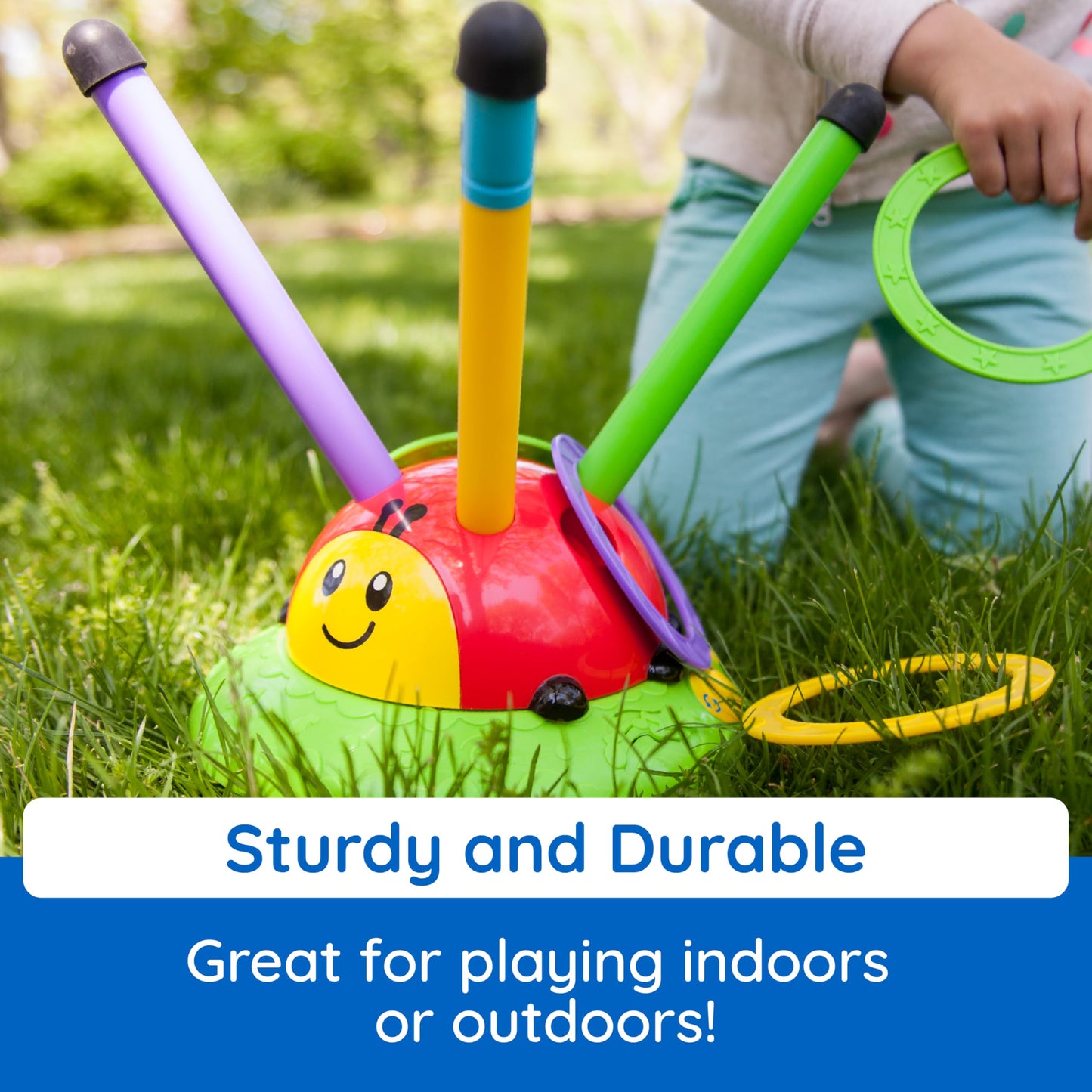 Fat Brain Toys 2-in-1 Musical Jump 'n Toss - Yellow Active Game for Kids 4+, Plastic Indoor/Outdoor Fun, Model FB192-1