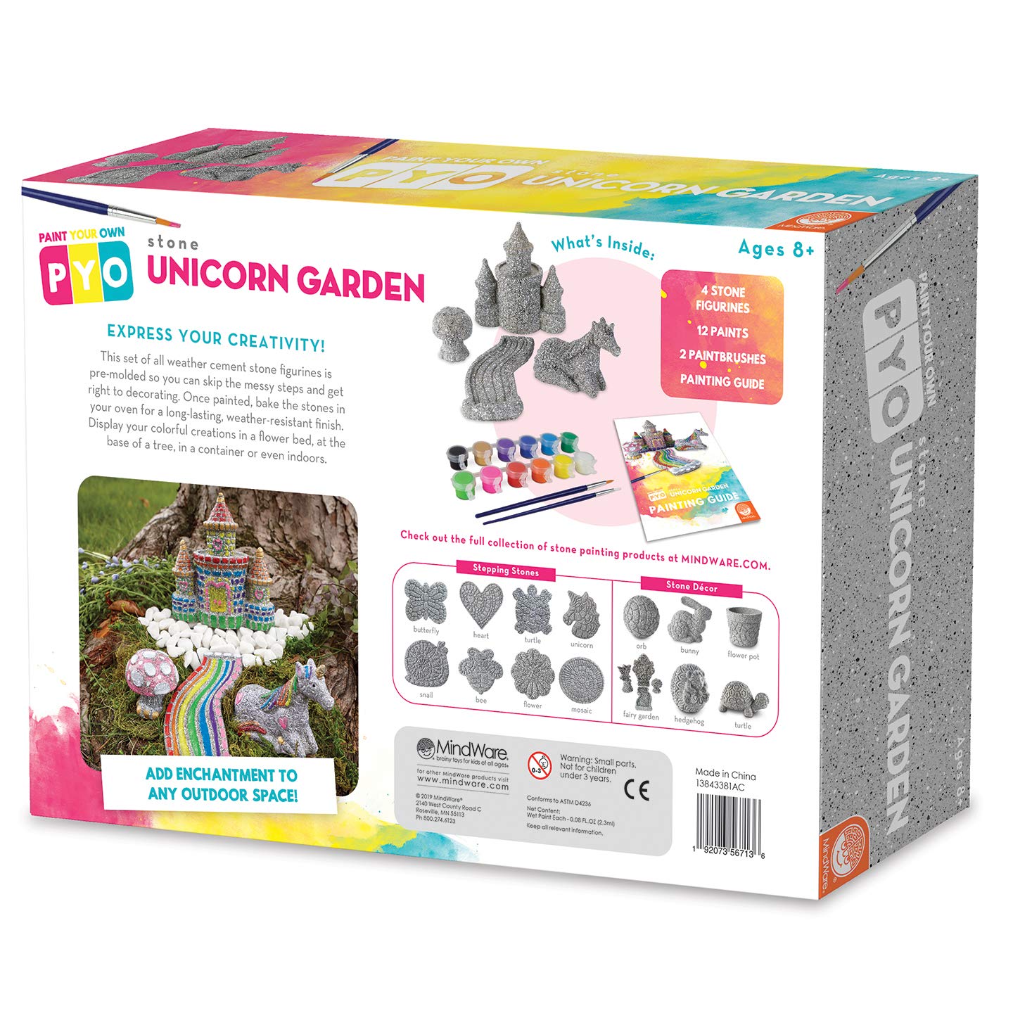 MindWare Paint Your Own Stone Unicorn Garden Kit – Weather-Resistant Rocks, 22.5 cm x 6.25 cm x 25 cm, Multicolor, Ages 8+