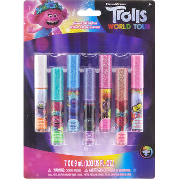 Townley Girl Trolls World Tour Super Sparkly 7 Pieces Party Favor Lip Gloss Makeup Set For Girls Kids Toddlers, Perfect For Part