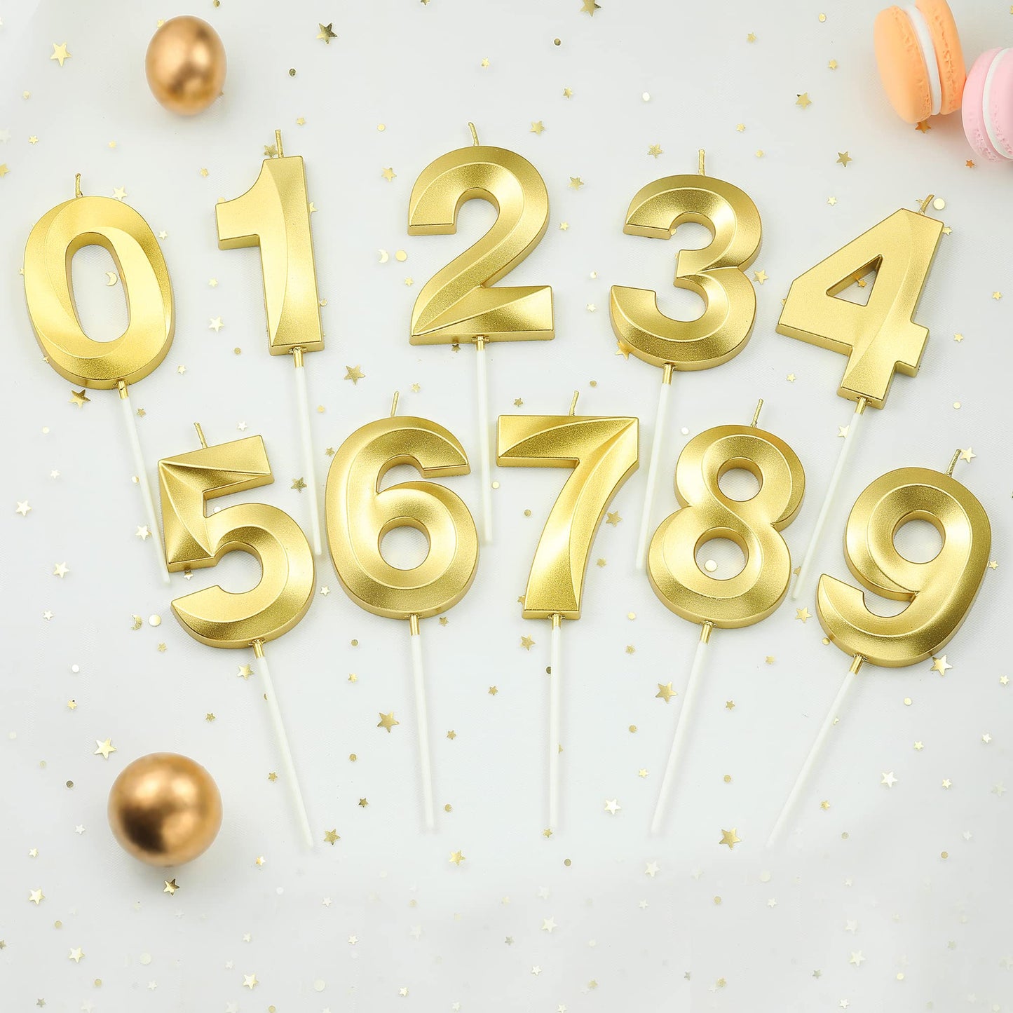 CAKE CODE 2.76 Inch Diamond Gold 12 Number Birthday Candles, Gold Number Candles, Cake Number Candles, Party Celebration
