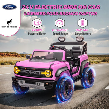 Enyopro 24V Ride On Toys For Big Kids, Licensed Ford Bronco Raptor 2 Seater Kids Electric Vehicle, Battery Powered Ride On Car J