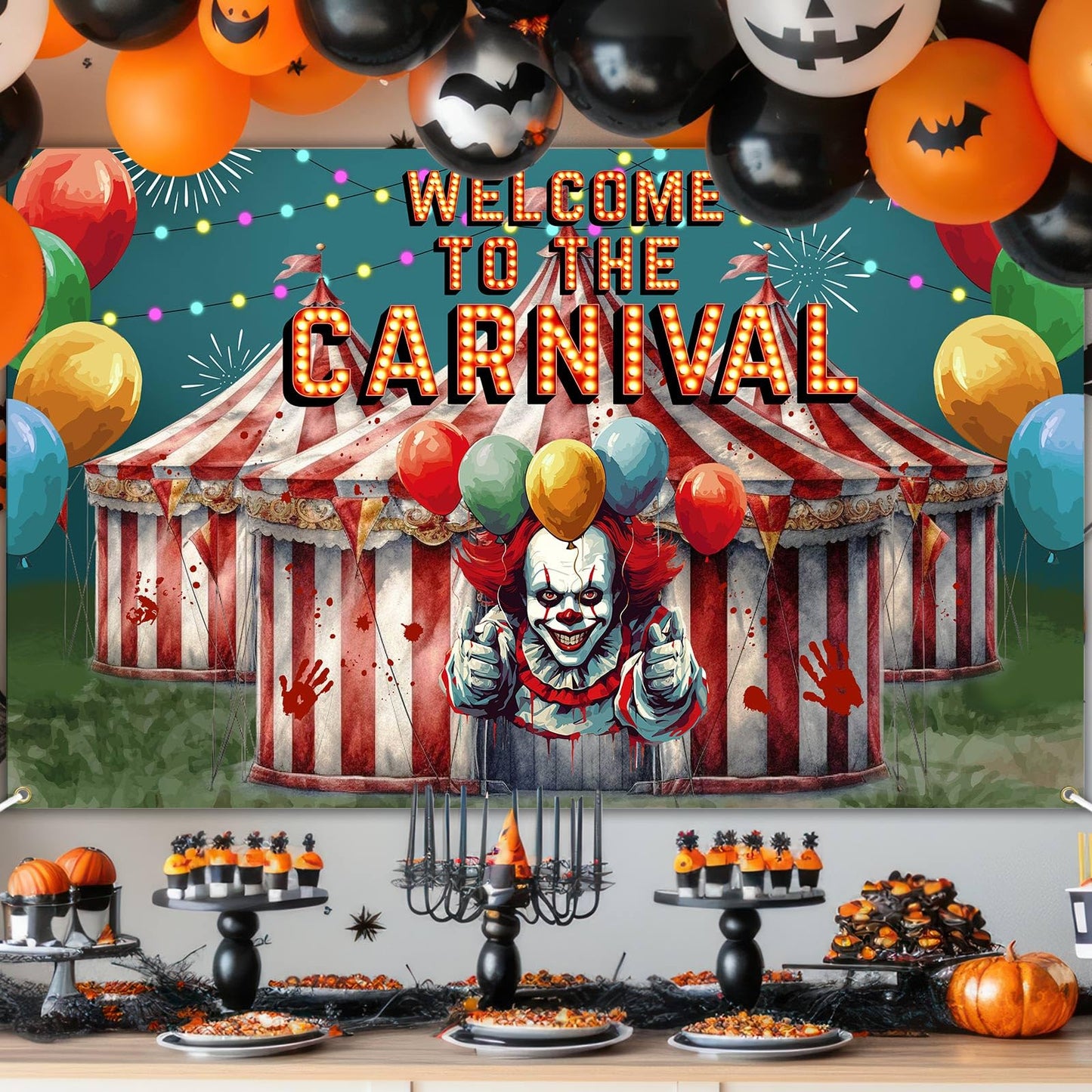 Avezano Halloween Circus Decorations Creepy Carnival Banner 6 x 3.6 ft Scary Circus Halloween Party Backdrop Indoor Outdoor