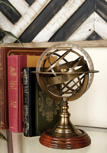 Nagina International Antique Vintage Zodiac Armillary Brass Sphere Wooden Display Pirate'S Ship Decor Globe (Large)