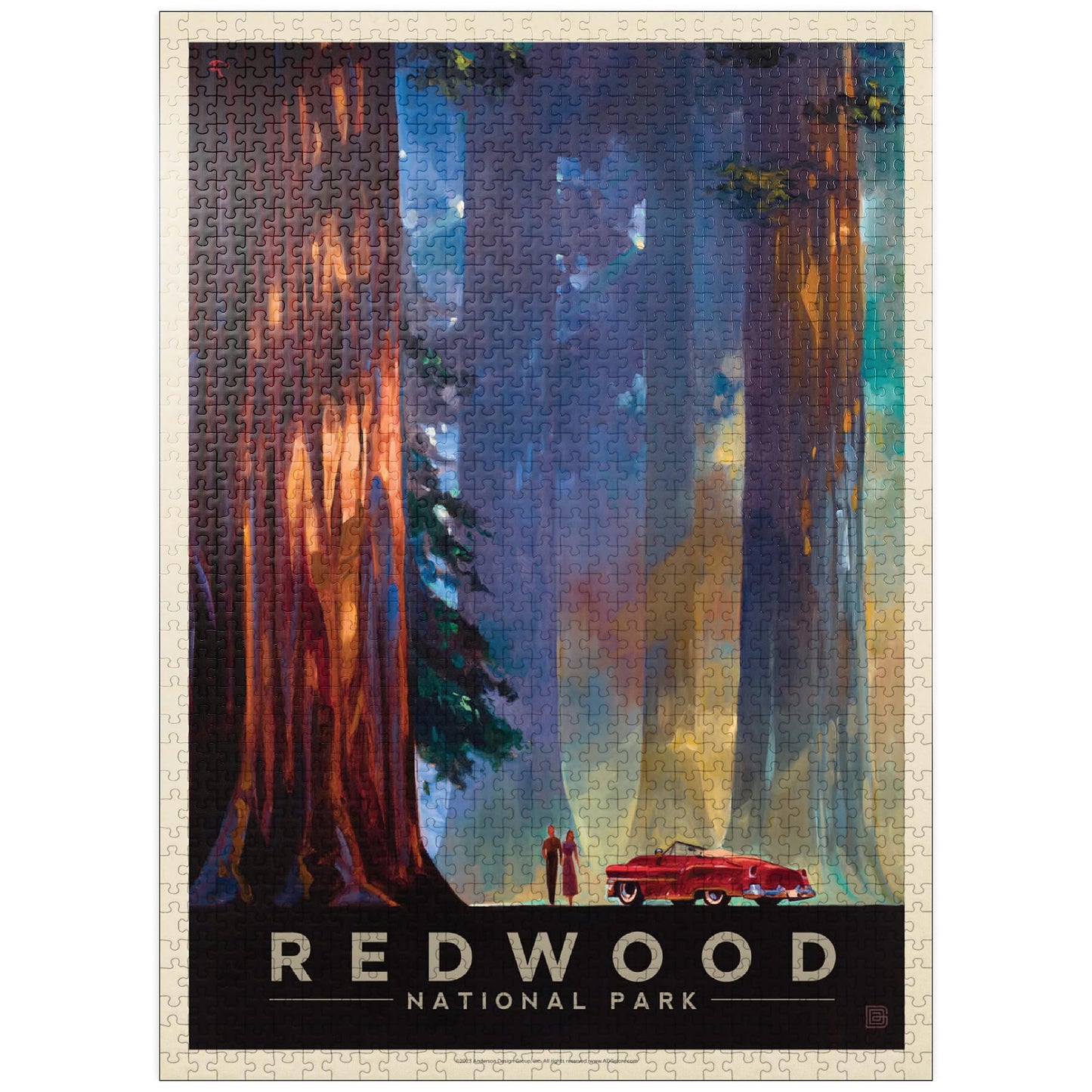 MyPuzzle 1000 Piece Jigsaw Puzzle - Redwood National Park Vintage Poster, Colorful Cardboard for Adults