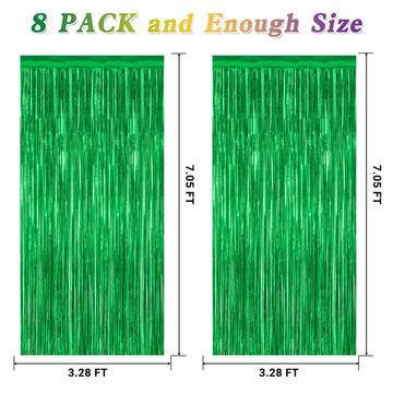 8 Pack Green Streamer, 3.28 FT x 7.05 FT Dinosaur Backdrop, Metallic Tinsel Backdrop FOI Fringe Curtains Party Streamer, Jungle