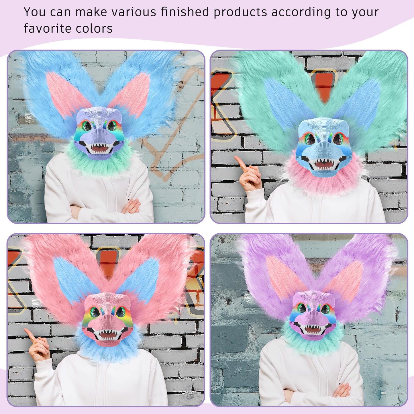 Seenelling 13 Pcs DIY Dino Mask Kit Hard Plastic Dinosaur Mask Furry Therian Dino Costume Kit Animal Dinosaur Party Costume(Cute