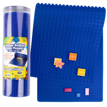 Scs Direct Brick Building Blocks Silicone Playmat - 32'' Blue Rollable, Foldable And Portable Two Sided Playmat For Activity Tab