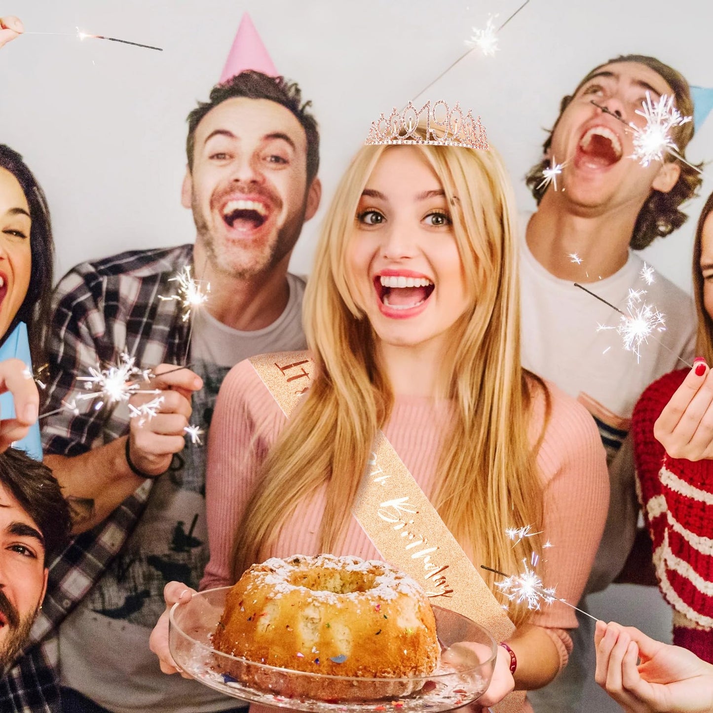 CIEHER 19th Birthday Crown and Sash for Girls, It s My 19 Bday Sash, 19th Birthday Decorations Rose Gold