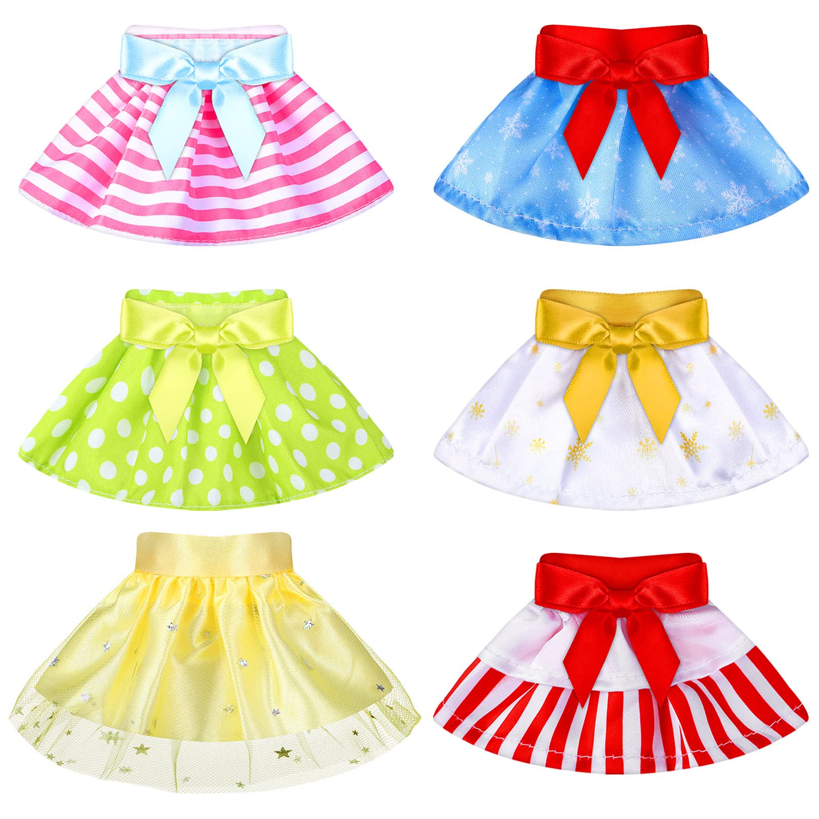 6 Pieces Santa Clothing Elf Dance Skirt Set Christmas Elf Skirts For Christmas Doll Holiday Decorations (Not Include Doll)(Fresh Style)