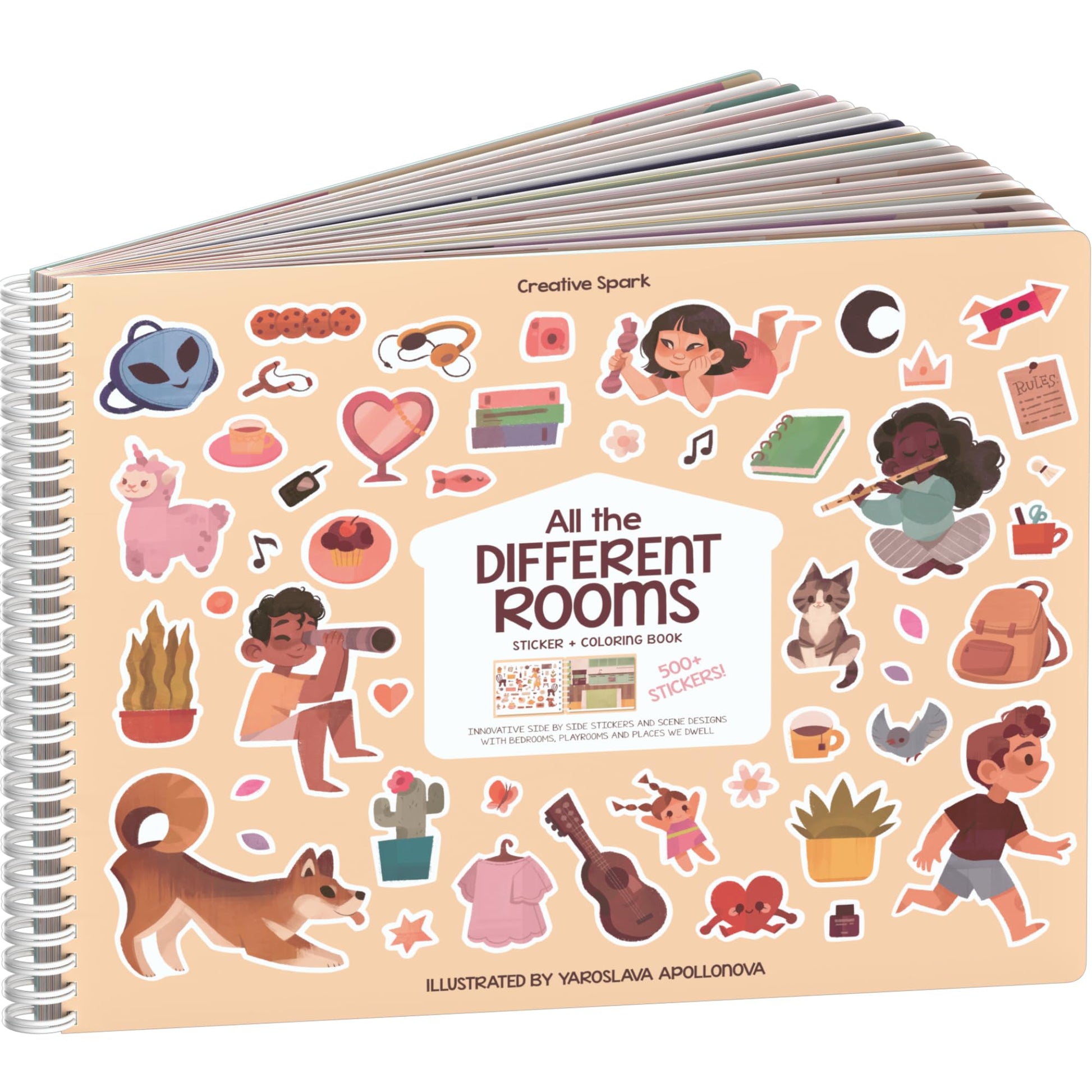 All The Different Rooms Fashion Sticker + Coloring Book For Girls And Boys (500+ Stickers & 12 Scenes) By Cupkin - Side By Side