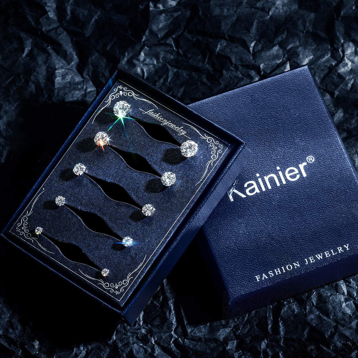 Kainier 5 Pairs 14K gold Plated Stud Earrings Set 316L Stainless Steel Earrings cubic Zirconia (cZ) Ear Stud for Women girls Hyp