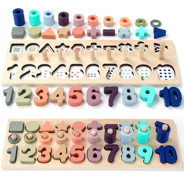 Bekilole Wooden Number Puzzle For Toddler Activities - Montessori Toys For Toddlers Shape Sorting Counting Game For Age 3 4 5 Year Olds Kids - Preschool Math Learning Toys For Toddlers